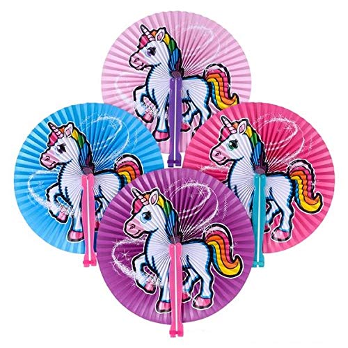 SRENTA 10 inch Unicorn Paper Folding Fans, Unicorn Party Supply, Great Kids Party Favor, Pack of 24