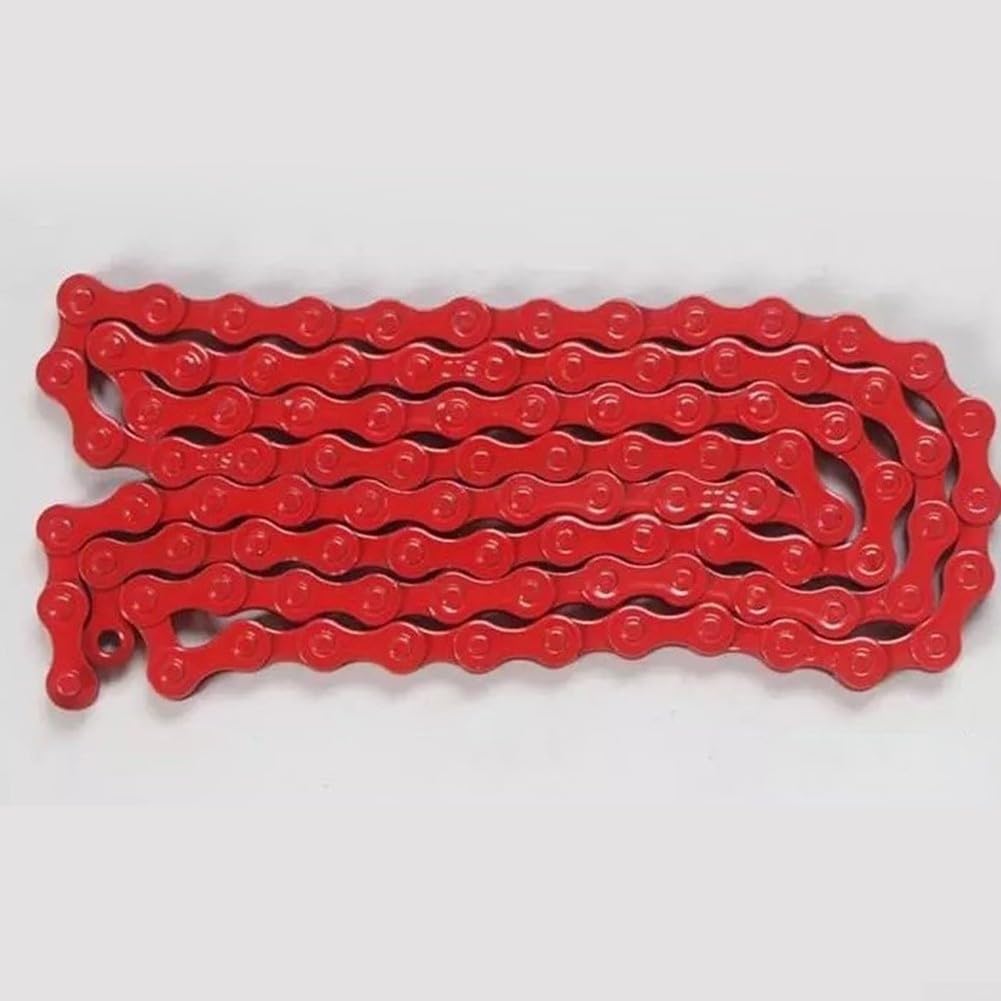 Rackumic Single Speed Bicycle Chain 1/2 x 1/8 High Strength Steel Anti Rust Coating Compatible for style Fixed Gear Track Bikes Motocross 96 Links Red Purple White Yellow Blue Black Green(Red)
