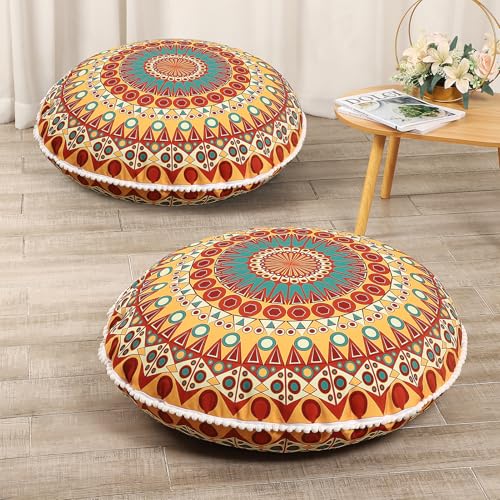 Listado de Piso naranja los 10 mejores. 43 LOVMOC - Cojín de meditación de 32 pulgadas para adultos, paquete de 2 almohadas redondas grandes y gruesas, relleno de espuma viscoelástica, color naranja