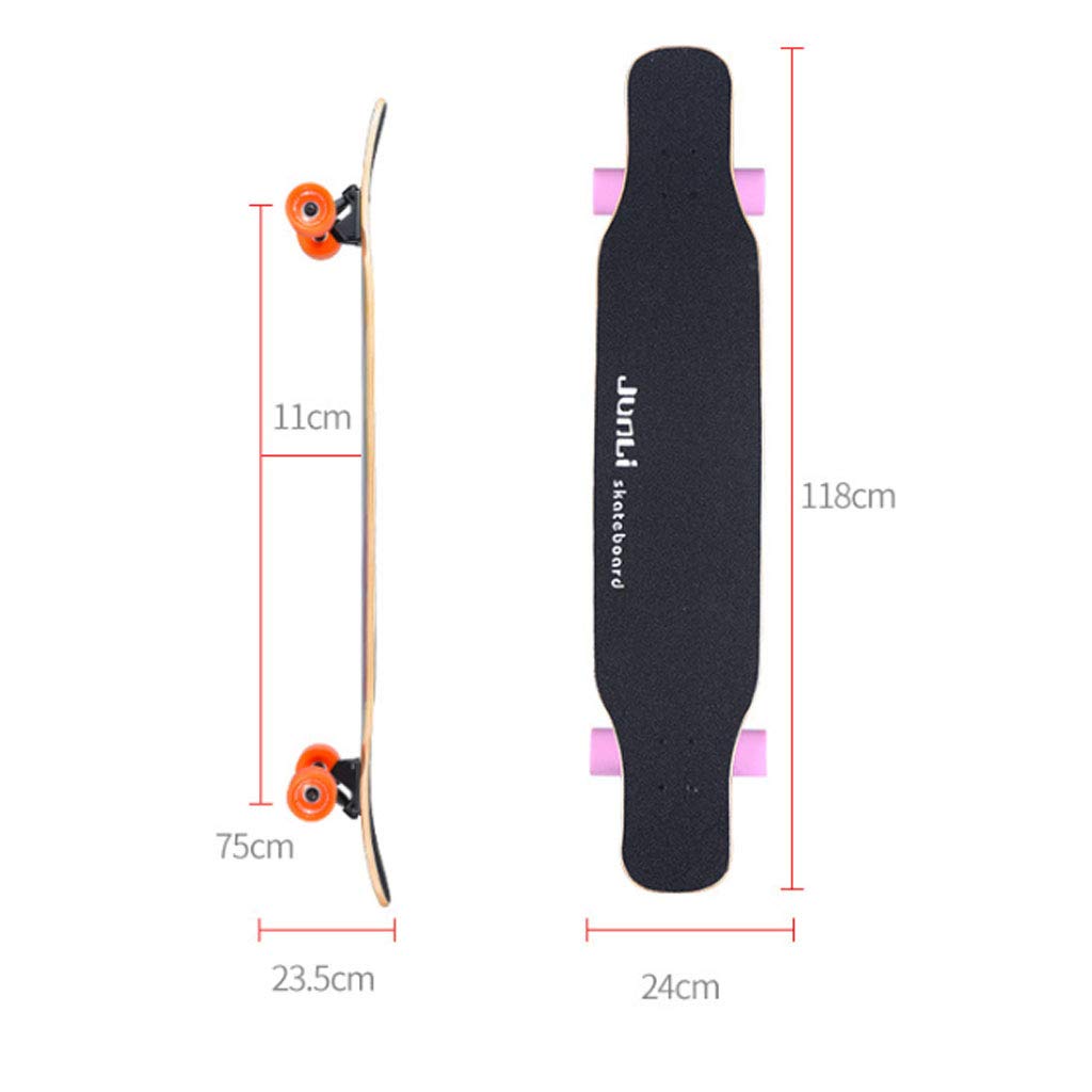 YEENUO Planche à roulettes complète Planche à roulettes Longboard 46 "x9" pour enfants Adulte Complète Débutant Pro Planche à roulettes Double coup de pied 8 couches Érable canadien Trucs en bois Pl