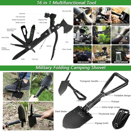 AuRiver Kit de Supervivencia, Equipo de Emergencia con Filtro de Agua, Kit Supervivencia con Cuchillo de Caza, Kit de Primeros Auxilios para Viajar Caminar Acampar al Aire Montaña (Negro) - imagen 3