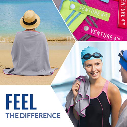 Venture 4Th Microfibre Travel Towel - Sports Towel: Packable Personal Microtowel For Athletic Men And Women - Fluffy And Absorbing (Gray-Pink Large) #TOP4
