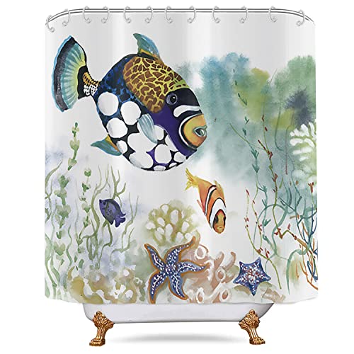 Gkleasg Ocean Shower Curtain Tropical Fish Starfish Seaweed Bathroom Curtain For Home Bathtub Decor Waterproof Polyester Fabric With 12 Hooks 72''X72'' #TOP3