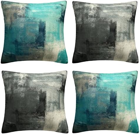 OCEUMACO Linen Cushion Covers 40cm x 40cm Sofa Living Room Decorations Set of 4 Christmas Tree Striped Throw Pillow Cases 16 x 16 Decorative Xmas Gold Star Pillowcases Cushions Cover - Red Green