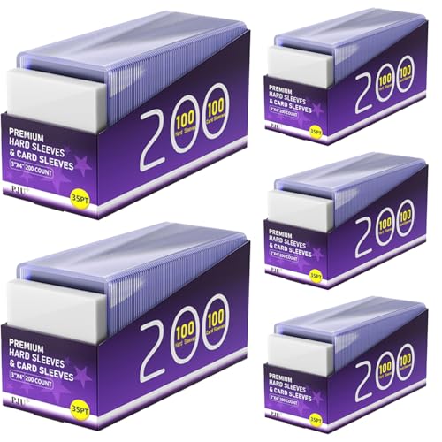 1000 Card Sleeves Hard Plastic Baseball Card Holder 3 x 4 Trading Cards Protector Sports Football Game Cards Holder Top Cases (500 Hard Sleeve + 500 Soft Sleeves)