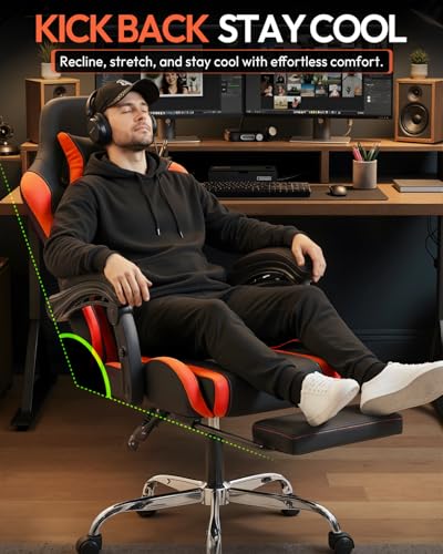 Image of Dowinx Ergonomic Gaming Chair with Footrest & Massage Lumbar, 2D-Linkage Armrests for Computer Chair 330lbs with Headrest Pillow for Office, Home, Streaming and Long Gaming Sessions, Red