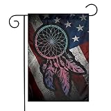 Native American Flag Indian Black Tribal Dreamcatcher Vintage Usa Flax Nylon Burlap Linen Fabric Garden Flag Farmhouse Decorations Mailbox Decor Welcome Sign 12x18 Inch Small Mini Size Double Sided