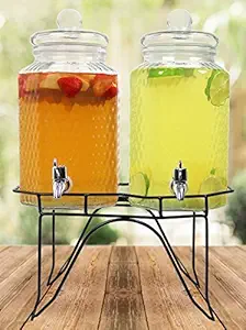 Estilo Glass Drink Dispensers for Parties, Set of 2, 1 Gallon Glass Beverage Dispenser with Stand, Glass Water Dispenser Countertop for Weddings, Sun Tea Jar, Lemonade & Laundry Detergent Dispenser