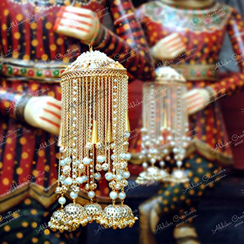 Abhika Creations Adorned Symmetry Kaleera Handmade Kundan Decorated Cap With Dangling Jhumki Kaleera For Indian Bride Punjabi Weddings