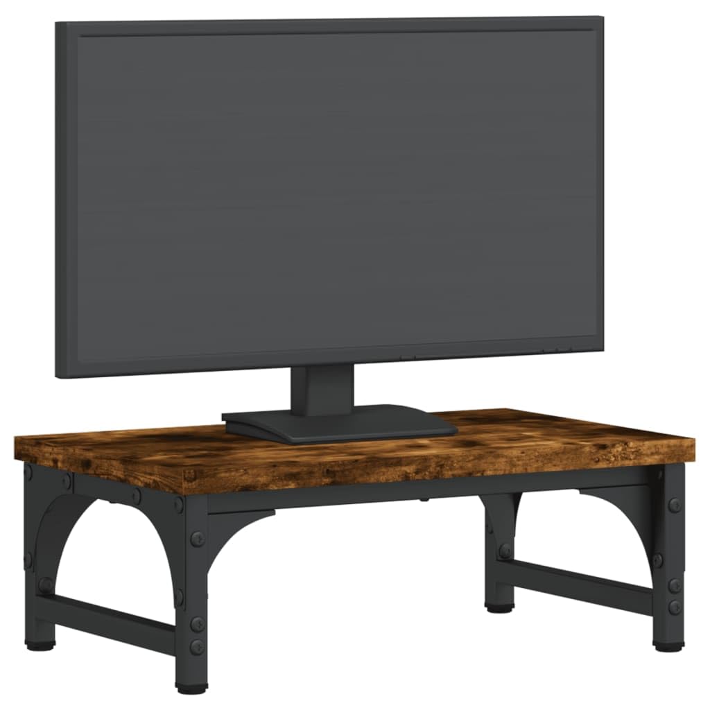 Soporte para monitor de madera de roble ahumado, 37 x 23 x 14 cm, altura regulable para trabajar ergonómicamente en la oficina en casa y juegos, con estante, gestión de cables y patas