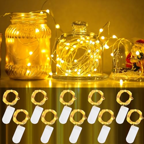 CNMTCCO Guirlande Lumineuse 10x2m, 20 LED par Guirlande, Alimentation par Piles, Décoration Noël Extérieur/Intérieur, Mariage, Jardin, Lumière Blanc Chaud