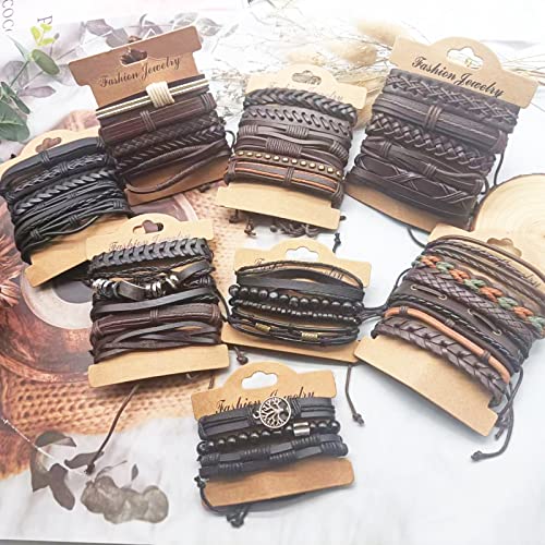 Sonnyx 44 Pcs Braided Leather Bracelets For Men Women Woven Cuff Wrap Bracelets Hemp Cords Wood Beads Ethnic Tribal Bracelets Adjustable Leather Wristbands #TOP6