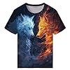 Girren Men's Fire Wolf Pack Pattern T-Shirt 3D Printed T-Shirt Novelty Pattern T-Shirt Fashion Top, Black3, XL #2