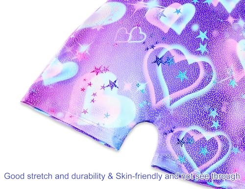 Domusgo Girls Leotards for Gymnastics Size 4t 5t Sparkle Purple Blue Hearts One Pieces Gym Biketards with Shorts - Thumbnail 5