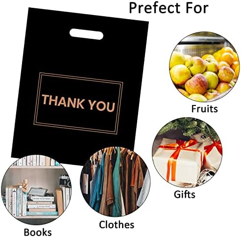 Belinlen 100Pcs 12x15 Inch Thank You Bags with handle, Thank You Shopping Bags, Merchandise Bags Large Plastic Carrier bags for Stores, Boutique, Party, Gift, Clothes (Black)
