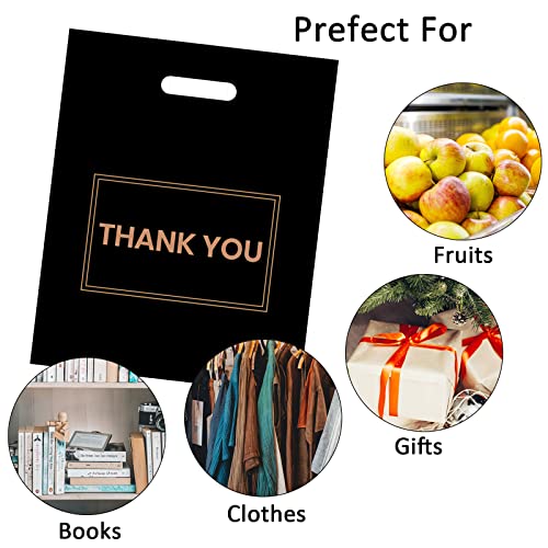 Belinlen 100Pcs 12x15 Inch Thank You Merchandise Bags Plastic Retail Shopping Bags for Stores, Boutique, Party, Gift, Clothes, and More Reusable Plastic Thank You Bags (Black, 2.36mil Thickness)