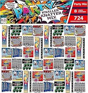 h2i Knaller Knatter Premium Mix | 724 Teile | 8fach Sortiert & handverlesen| Partyspaß für Klein & Groß I für Silvester Halloween & Partys | Kinder & Jugendfeuerwerk | l | Ganzjahresfeuerwerk Kat. F1
