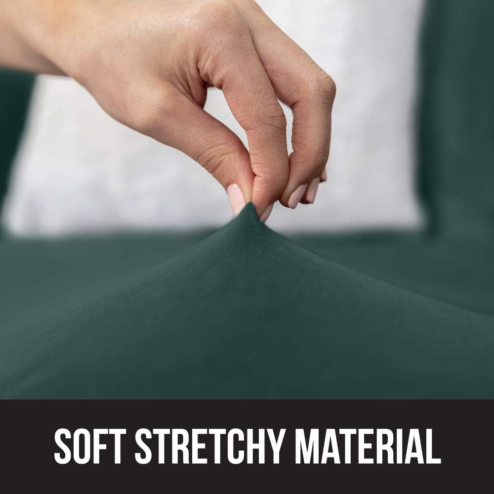 Gorilla Grip Original Fitted Velvet 1 Piece Large Sofa Protector for Seat Width to 70 Inch, Stretchy Furniture Slipcover, Fastener Straps, Spandex Couch Slip Cover Throw for Pets, Sofa, Hunter Green