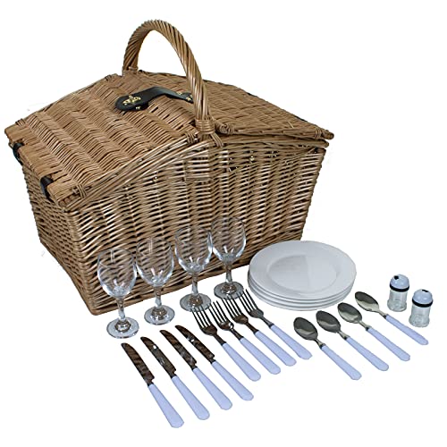 Marko Outdoor Tilbrook 4 Person Wicker Picnic Basket Food Hamper Twin Lid Luxury