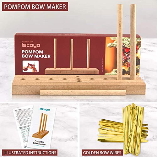 ISTOYO Christmas Bow-Making Kit (Pompom Bow Maker + 2 Rolls of Ribbon)