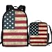 HUGS IDEA 2 paquetes de mochila escolar con bolsa térmica de almuerzo, mochila de hombro personalizada de 17 pulgadas, bandera americana, 17 inch (2PCS Set), Organizador de bolsas