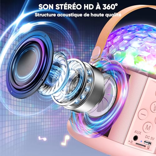 Cadeau Fille 5 6 7 8-12+ Ans, Micro Karaoke avec Lumineux LED Disco Enfant & Adulte Sono Micro Bluetooth avec 2 Microphones sans Fil Enceinte Portable Jouets Cadeaux pour Filles Cadeaux de Noël – vue 4