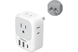 TESSAN Travel Plug Adapter, 2 Prong to 3 Prong Outlet Extender with...