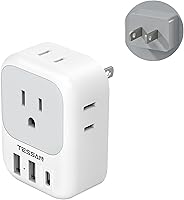 Vista 17 de TESSAN - Adaptador de corriente de viaje para Australia/Nueva Zelanda, 4 tomacorrientes de EE. UU., 3 cargadores USB (1 USB C), adaptador de enchufe