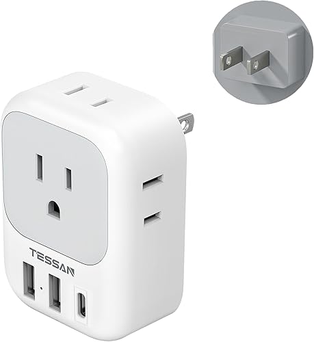 TESSAN 2 Prong to 3 Prong Adapter, Multi Plug Outlet Extender with 4 Outlets 3 USB Ports(1 USB C), Type A Travel for US to Japan, Philippines, Canada, Mexico, China, Thailand, Anguilla