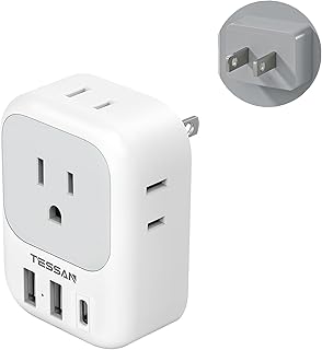TESSAN 2 Prong to 3 Prong Adapter, Multi Plug Outlet Extender with 4 Outlets 3 USB Ports(1 USB C), Type A Travel for US to Japan, Philippines, Canada, Mexico, China, Thailand, Anguilla