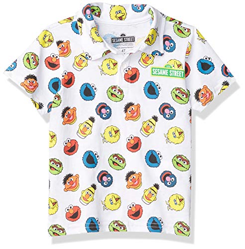 Sesame Street Gang Elmo Boys Baby Toddler Polo Collared Shirt (24 Months, White Polo)