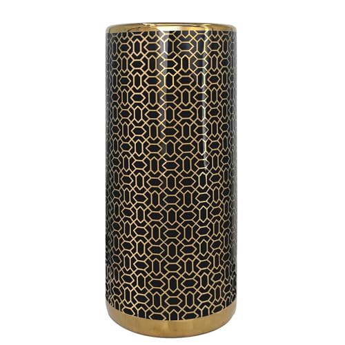 ZOEJADE Minimalist Luxury Ceramic Umbrella Stand Umbrella Holder Vase for Umbrella Canes Walking Sticks Entryway Indoor 18" High Black Gold by ZOEJADE - Used condition - US$85.49