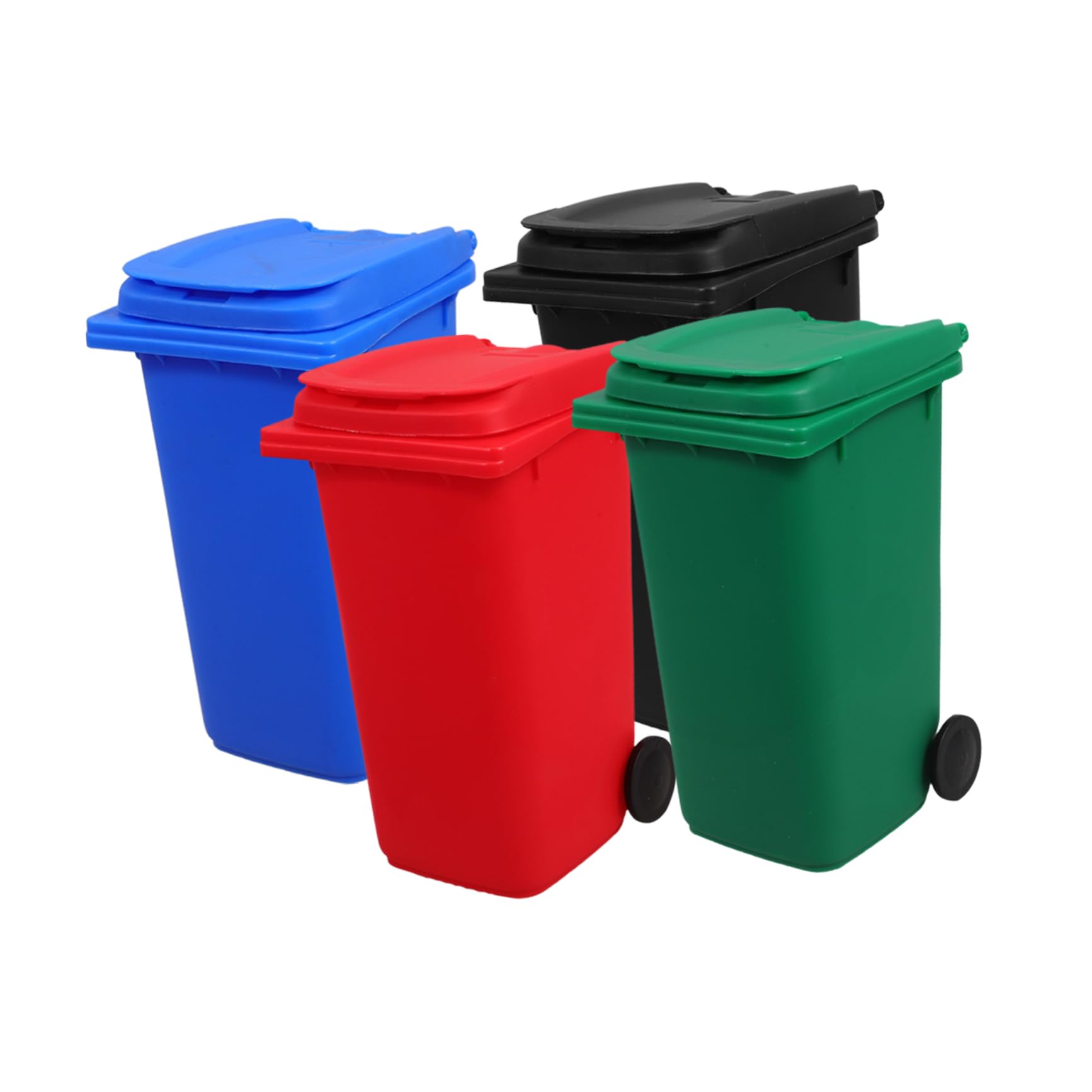 Operitacx 12stücke Mini Mülleimer Für Schreibtisch Schwarz Blau Grün Rot Kawaii Abfalleimer Mit Deckel Und Stylischer Stiftehalter Und Aufbewahrung Für Bürobedarf