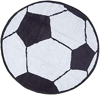 HOMESCAPES - 100% Cotton Washable Tufted Football Round Rug Bath Mat or Children's Rug, 80 cm