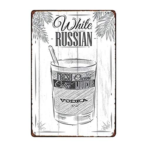 peiyeety White Russian Sticker Decor Bar Pub Home Retro Poster Comic Sticker Fun Metal Tin Sign 12x8 inch Best Gift