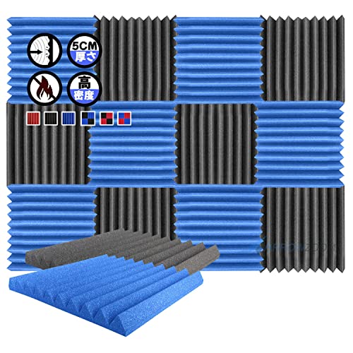 Arrowzoom スーパーダッシュ 新しい 12 ピース 防音 遮音 密度26㎏/m3 作品 吸音材 楽器 緩衝材 防音材 音響泡断熱治療 消音 超強力 騒音 スタジオ 吸音材質 室内装飾 防音対策 500x500x50 mm 縮状態出荷 スタジオレコーディング wedge タイルパネルウェッジサ SD1134 黒と 青