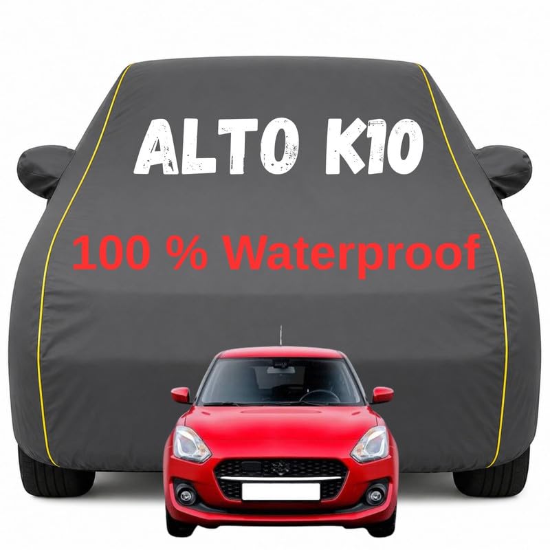 Image of Durable Full Body Waterproof Alto K10 Car Cover | Premium Polyester Grey Cover | Custom Fit Vehicle Protection | UV Resistant, Dustproof, Scratch Resistant, Heat & Wind Protection