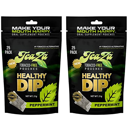 Teaza Energy Tobacco Free Pouches Nicotine Free Dip, Smokeless Alternative Snuff Healthy Chewing Dipping Alternative, Peppermint (2 Pack) Tobacco Free Chew Premium Minty Flavor with Refreshing Aroma