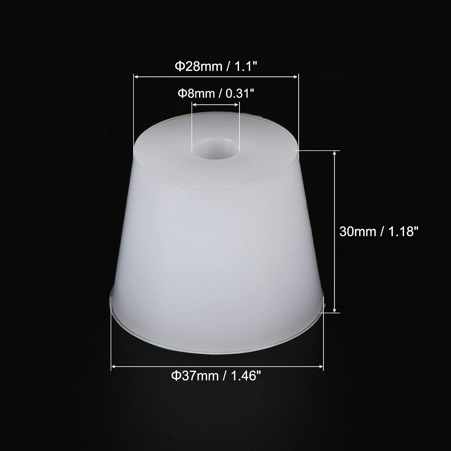 MECCANIXITY Silicone Rubber Tapered Plug 28mm to 37mm with Hole White for Powder Coating, Painting, Anodizing, Plating, Sandblasting, Laboratory Use