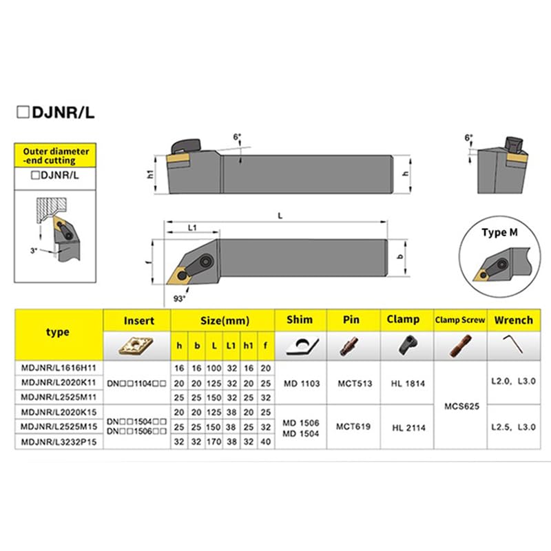 1pc MDJNR2020 MDJNR2525 External Turning Tool Holder DNMG Carbide Inserts Lathe Bar CNC Cutting Tools Set(No Insert)(MDJNR2525M15)