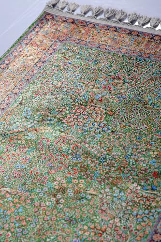 Alfombra de oración turca floral de textura suave con borlas grises 7