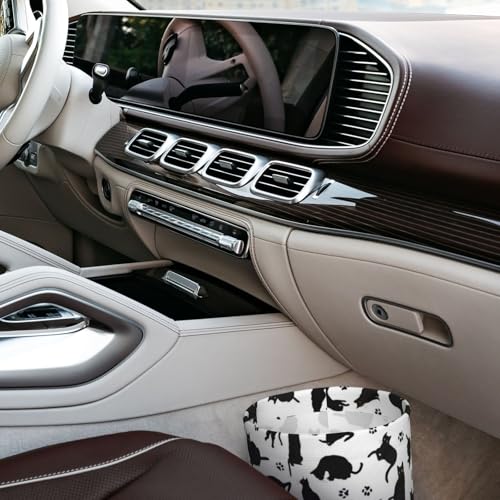 Image of Small Car Trash Can, Cute Black Cat Design Hanging Foldable Car Trash Bag, Waterproof Leakproof Garbage Bin, Car Interior Organizer Accessories
