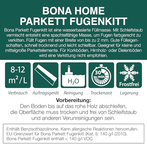 Bona Home Parkett Fugenkitt 1 L, Parkett Fugenfüller, Parkettfugenmasse, wasserbasierte Füllmasse, Holzpaste, Holzkitt, schleifbar, gute Füllkraft