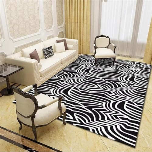 Tapis lavable noir et blanc grand format pour un salon moderne - 2