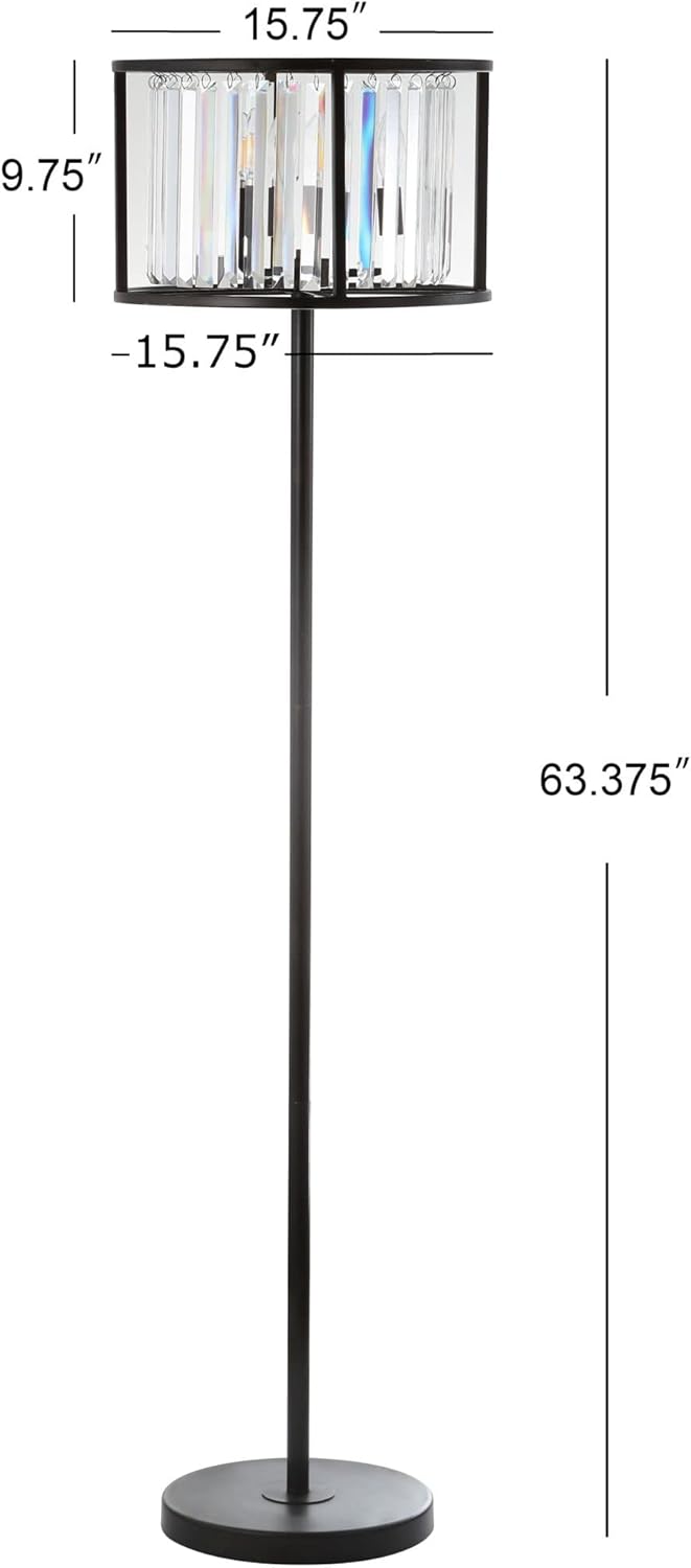 JONATHAN Y 63" Oil Rubbed Bronze 3-Light Metal and Crystal LED Floor Lamp, Glam Contemporary Standing Lamp for Living Room, Bedroom, Linear Crystals, LED Bulbs Included JYL9054A