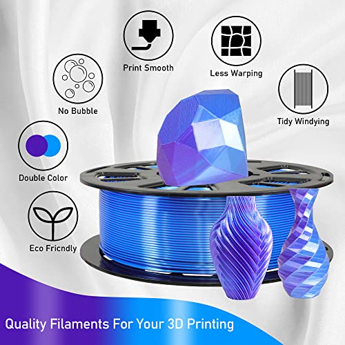 Image of MIKA3D 1.75mm 2 Colors in 1 Silk Purple Blue PLA 3D Filament, 1KG 2.2LBS 3D Printing Material with Bicolor Dichromatic Double Colors, Dual Color Co-Extrusion 3D Filament Widely Fit for 3D Printer