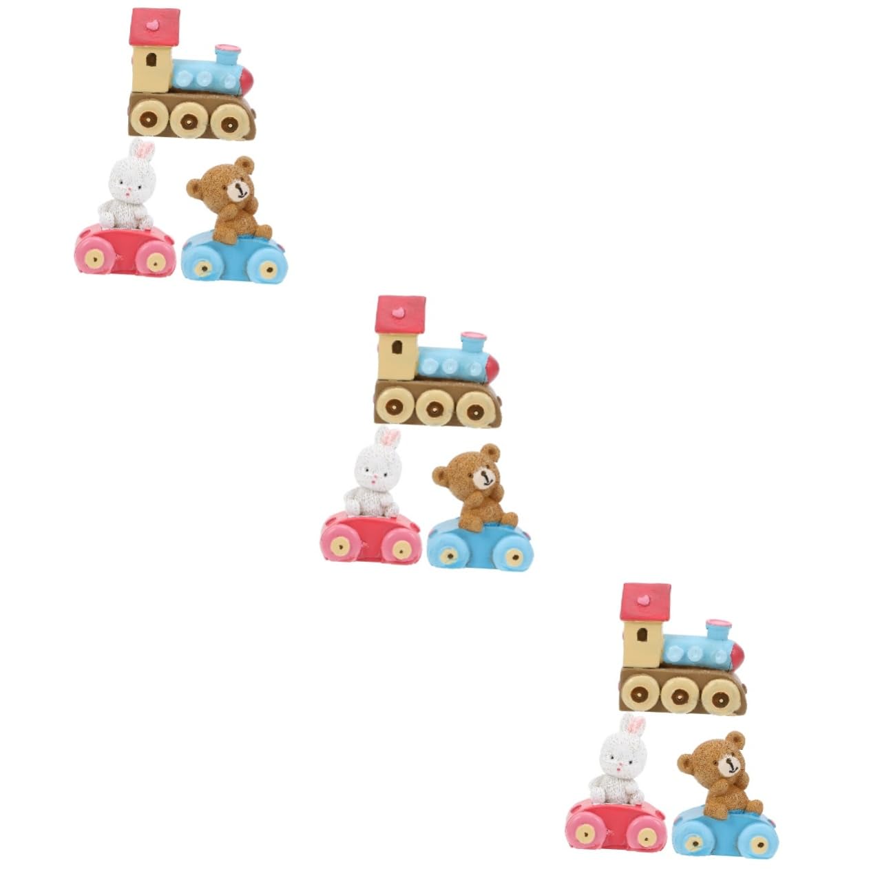 Abaodam 3pièces Figurine De Décoration De Gâteau Résine Adornment Pour Anniversaire Avec Design Ours Lapin Et Train Accessoire Photo Pour Dessert Et Fête