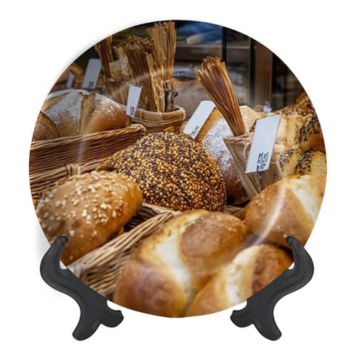 Decorative Plates for Display Various bread shelf basket Homemade bread Fresh baked bread baker shop Gift Plates Ceramic Collections Plates Hanging Artwork for Living Dining Room Kitchen Souvenir