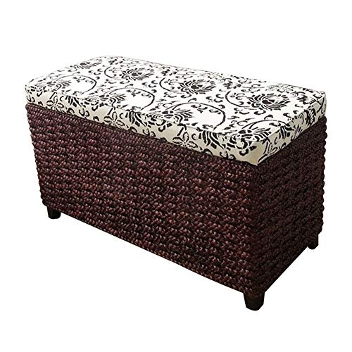 Footstool Bench Storage Natural Rattan Ottoman Upholstered Pouffes Storage Chest Sofa Bench Seat Hand-woven Rattan Stool Space Saving Max Load 150kg (Size : 80 * 30 * 40cm)