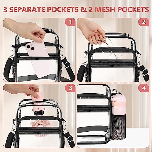 Blvornl Clear Crossbody Bag With Adjustable Shoulder Strap, Stadium Approved Pvc Clear Purse Bag With Front And Side Pocket, Clear Messenger Bag For Women And Men For Concerts Sports Events Festivals #TOP3